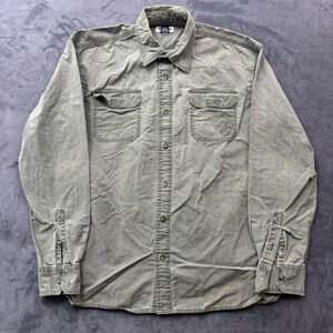 Magellan Sportswear Mens XL Green Cotton Long Sleeve Button Down Utility Shirt